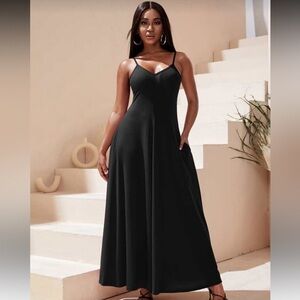 NWOT SHEIN SXY Solid Hidden Pocket Black Cami Dress Women’s Size Large